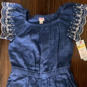 Cat & Jack NEW Blue Romper with White Embroidery